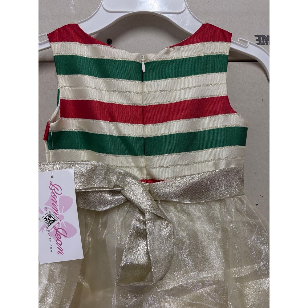 Bonnie Jean Girls RED GREEN GOLD BOW Christmas Hipster Dress NWT Size 4/4T - Picture 5 of 6